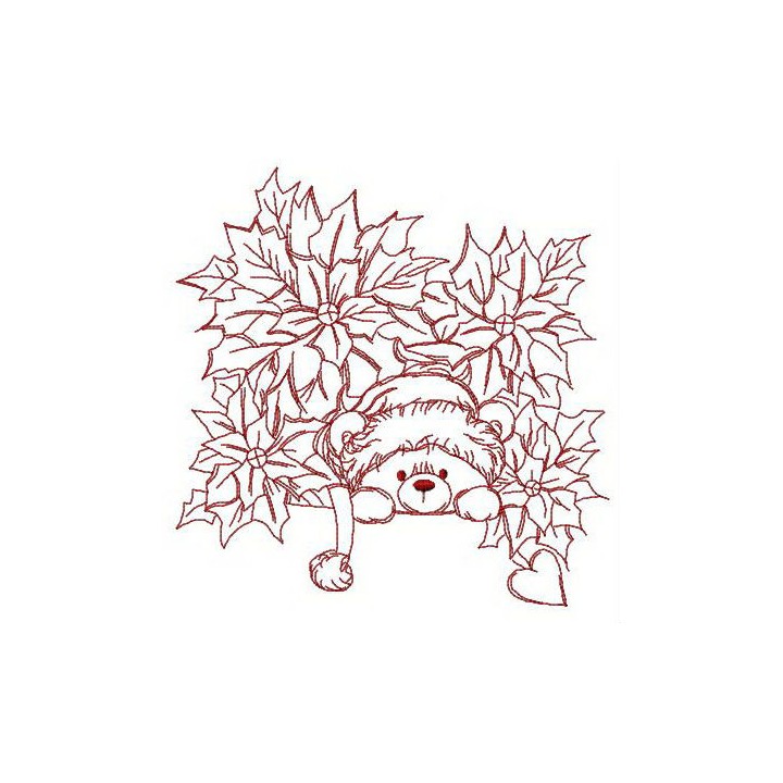 Teddy bear in flowerbed embroidery design - Embroidery Design