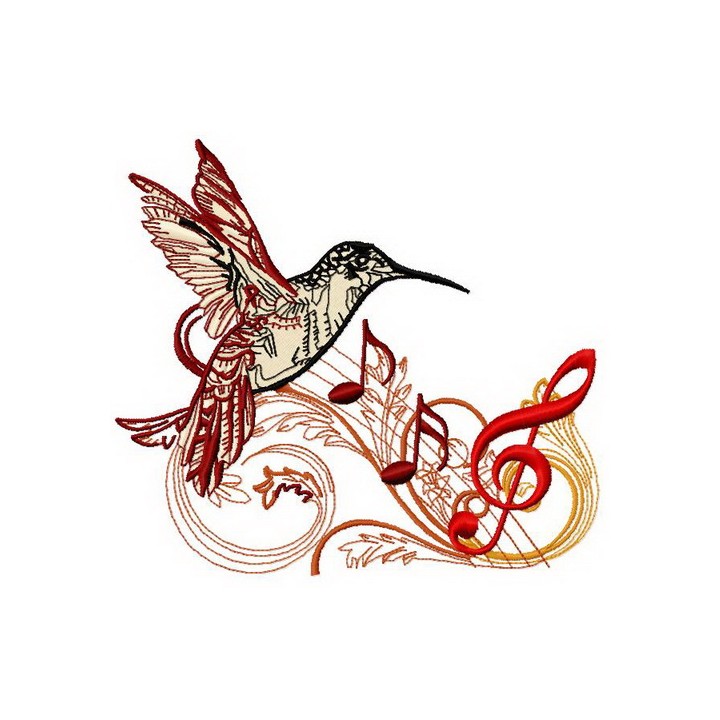Musical humming-bird 2 embroidery design - Embroidery Design