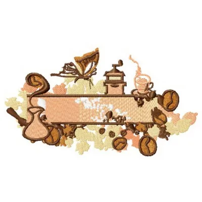 Preview of a coffee mix embroidery design featuring a charming coffee cup and beans, ideal for stitching on tote bags and ho…