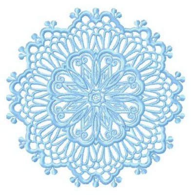 Intricate lace doily embroidery design featuring a delicate snowflake pattern, ideal for enhancing various fabric projects.