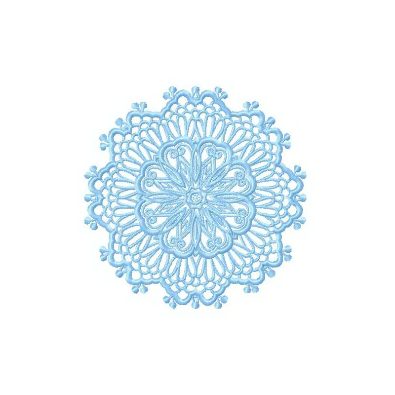 Intricate lace doily embroidery design featuring a delicate snowflake pattern, ideal for enhancing various fabric projects.