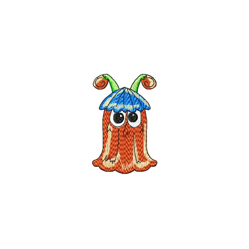 Flower monster embroidery design featuring a whimsical creature surrounded by vibrant floral motifs.