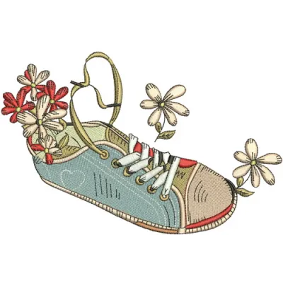 Gumshoes 6 embroidery design showcasing a playful spring motif, perfect for stitching on t-shirts or tote bags.