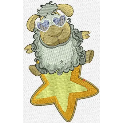 Star lamb embroidery design showcasing a charming farm animal motif for creative stitching projects.