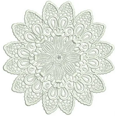 Lace doily 4 embroidery design showcasing intricate snowflake patterns for elegant stitching projects.