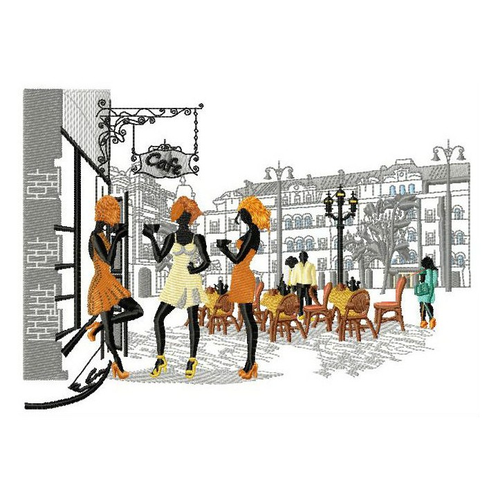 French cafe embroidery design - Embroidery Design