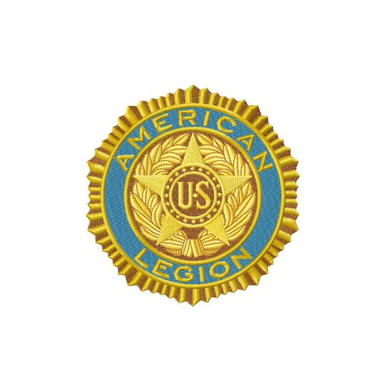 American Legion logo embroidery design showcased on a fabric background, ideal for patriotic stitching projects.