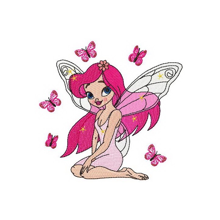 Young butterfly fairy embroidery design - Embroidery Design