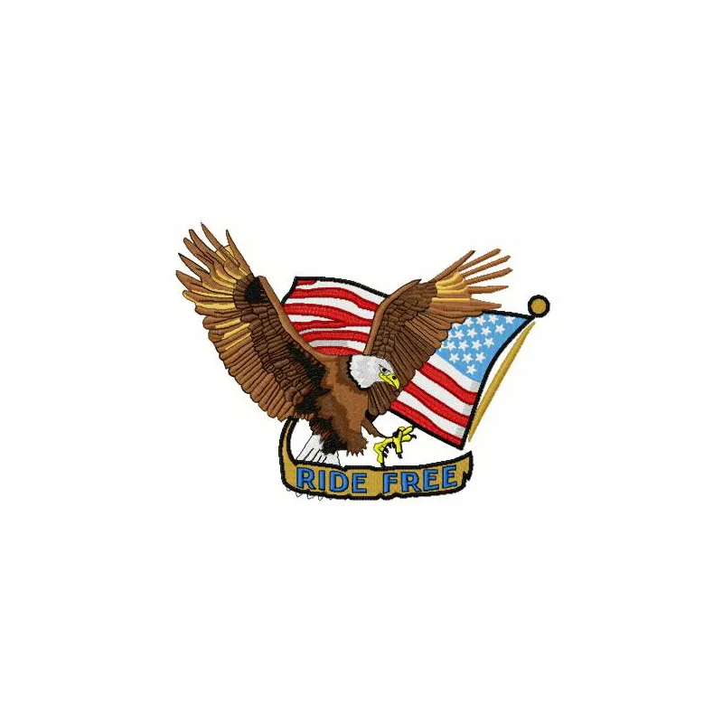 Ride free embroidery design featuring a patriotic theme, perfect for embellishing t-shirts and tote bags.