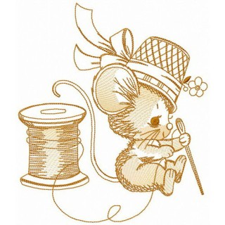 Mouse puts a string into a needle embroidery design - Embroidery Design