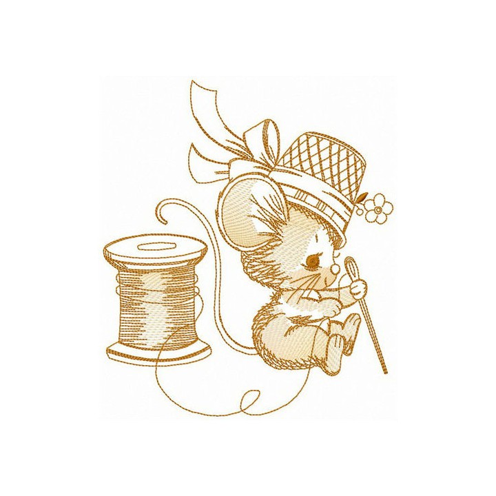 Mouse puts a string into a needle embroidery design - Embroidery Design