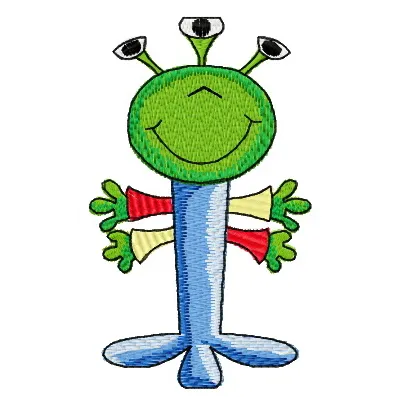 Three-eyed Nick embroidery design featuring a whimsical monster, perfect for stitching on t-shirts or tote bags.