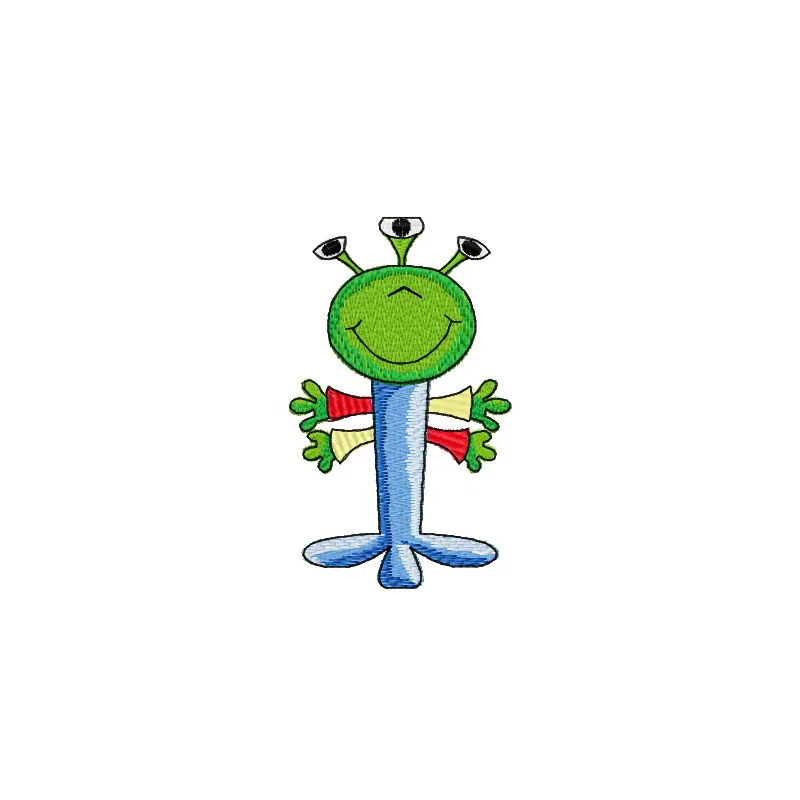 Three-eyed Nick embroidery design featuring a whimsical monster, perfect for stitching on t-shirts or tote bags.