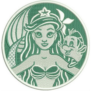 Ariel and Flounder badge embroidery design - Embroidery Design