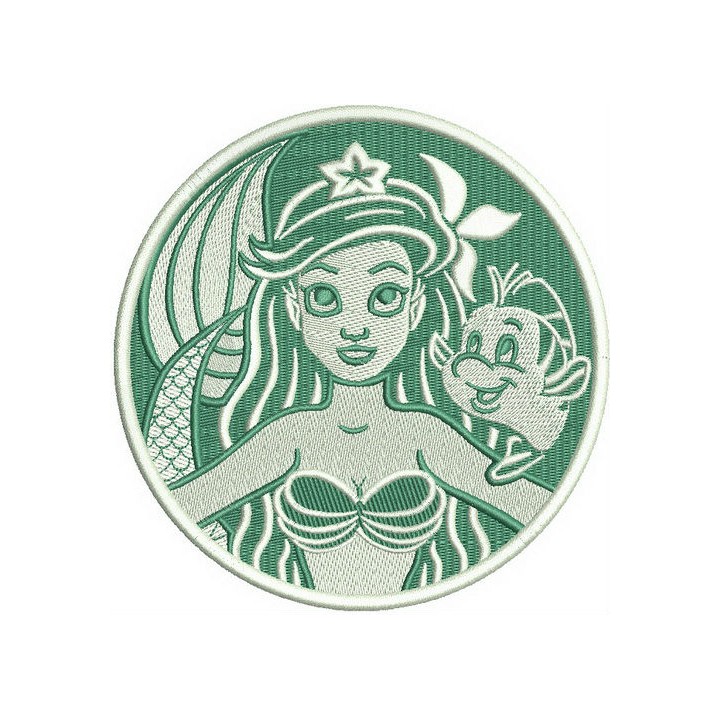 Ariel and Flounder badge embroidery design - Embroidery Design