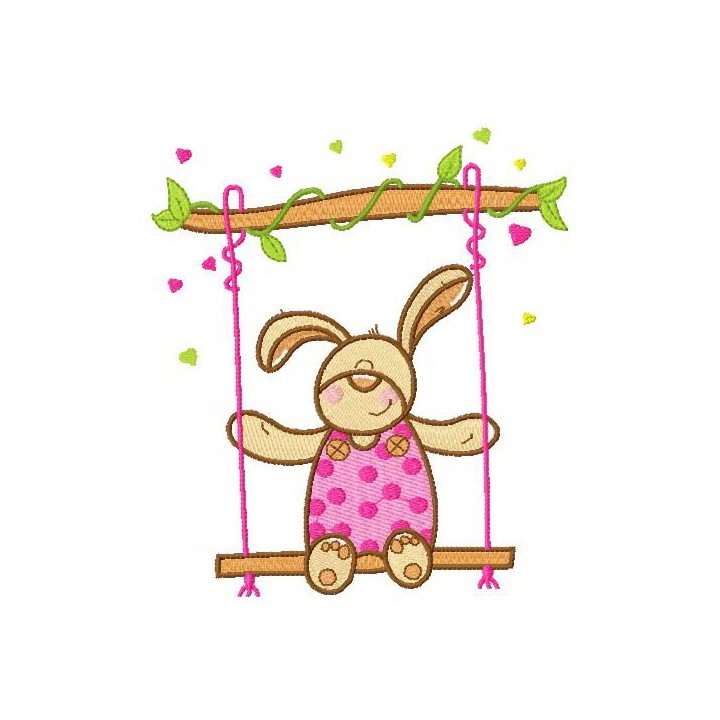 Bunny swinging on teeter embroidery design - Embroidery Design