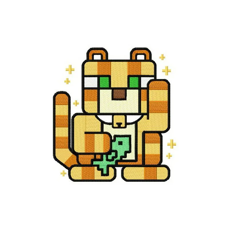 Preview of the Cat mod embroidery design featuring a playful feline inspired by Minecraft, ideal for stitching on various it…