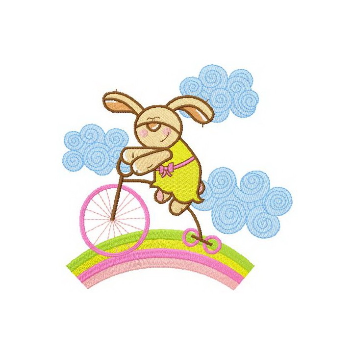 Bunny cycling embroidery design - Embroidery Design