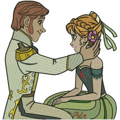 Anna and Prince 2 embroidery design inspired by Frozen, showcasing intricate stitching patterns for creative projects.