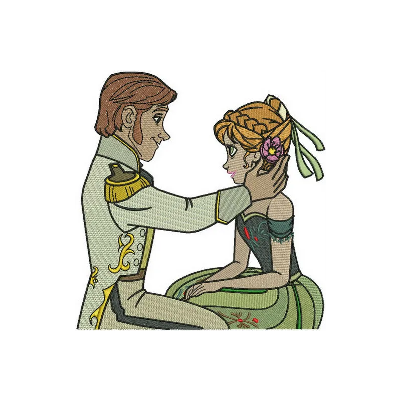 Anna and Prince 2 embroidery design inspired by Frozen, showcasing intricate stitching patterns for creative projects.
