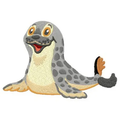 Fur-seal embroidery design featuring a playful seal, perfect for ocean-themed stitching projects.