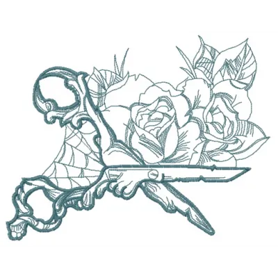 Gothic scissors 2 embroidery design preview showcasing intricate stitched motifs for craft projects.