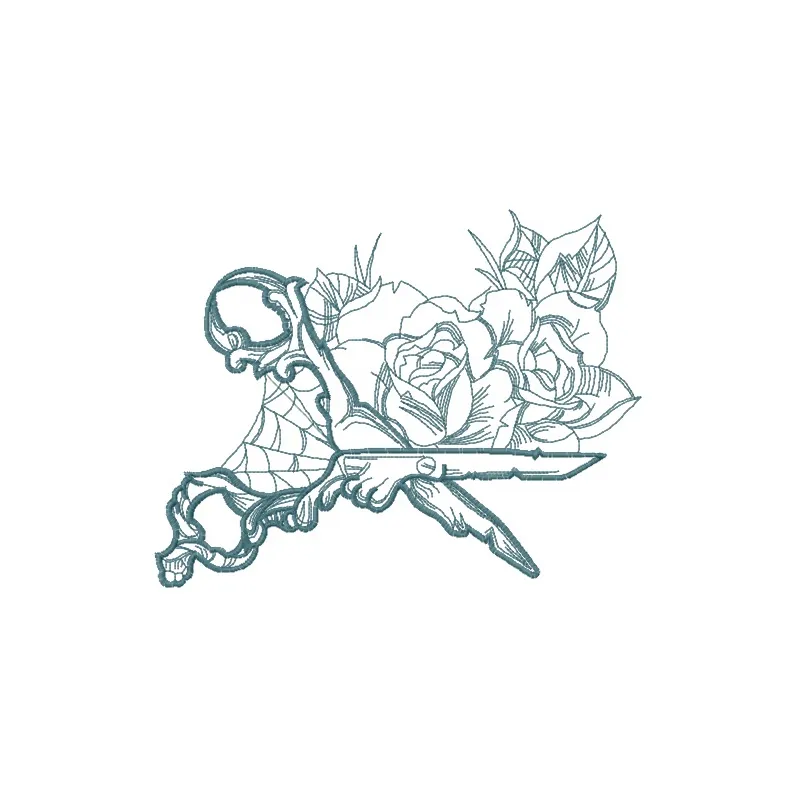 Gothic scissors 2 embroidery design preview showcasing intricate stitched motifs for craft projects.