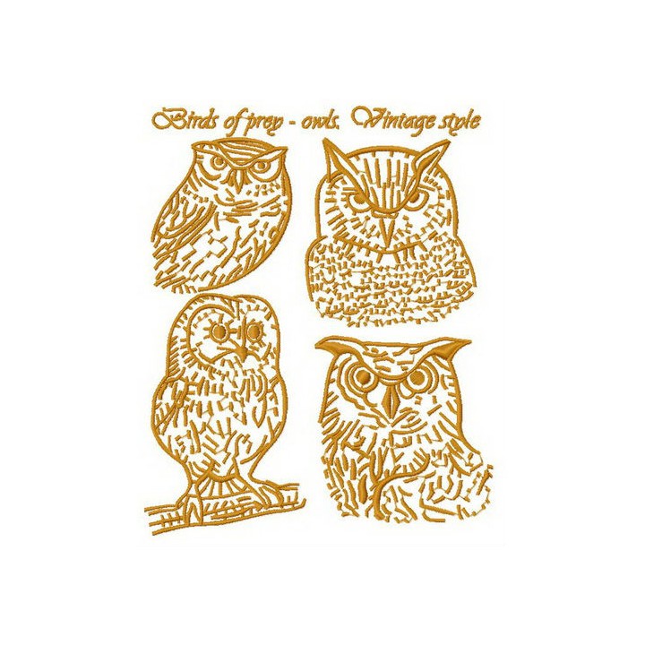 Birds of prey - owls. Vintage style 2 embroidery design - Embroidery Design