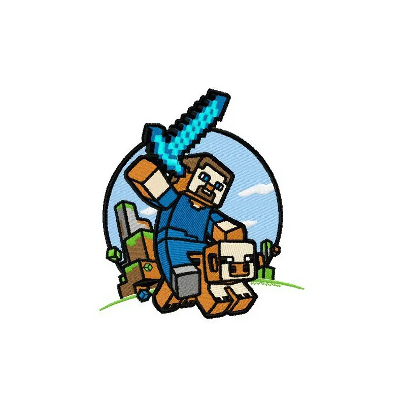 Preview of Minecraft warrior embroidery design featuring a pixelated character for creative stitching projects.