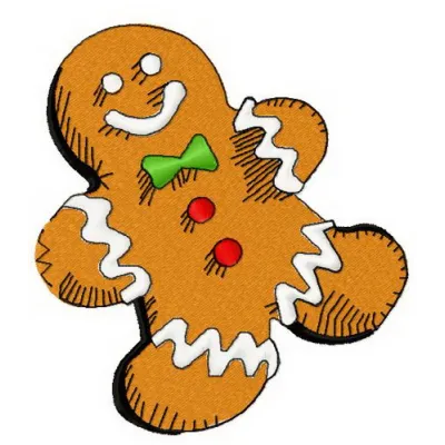 Gingerbread man embroidery design showcasing a cheerful character, perfect for festive projects and holiday stitching.