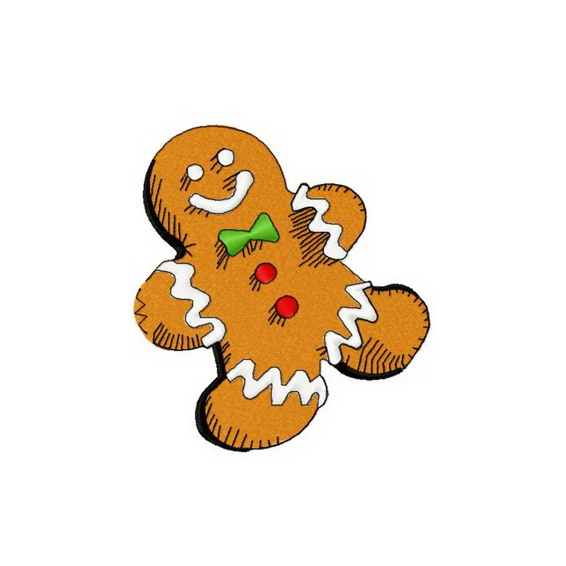Gingerbread man embroidery design showcasing a cheerful character, perfect for festive projects and holiday stitching.