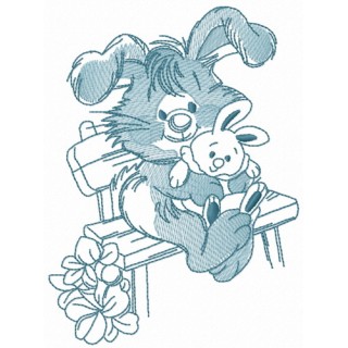 Bunny with toy bunny 3 embroidery design - Embroidery Design