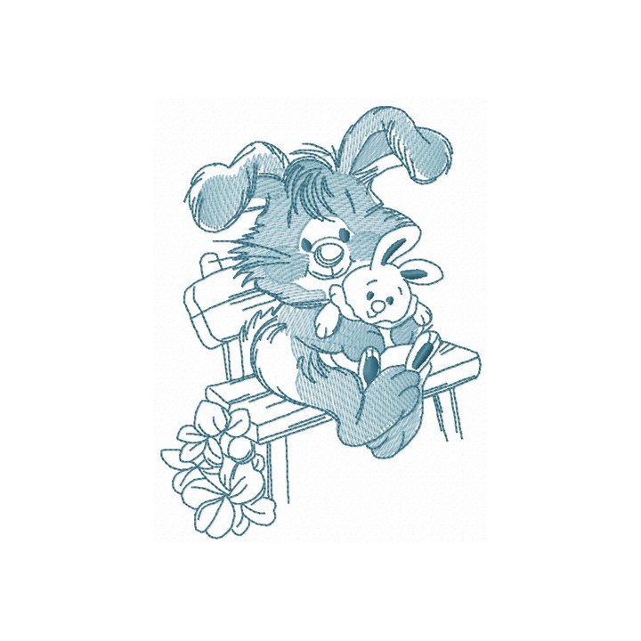 Bunny with toy bunny 3 embroidery design - Embroidery Design
