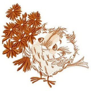 Sparrow with bouquet for mom embroidery design - Embroidery Design
