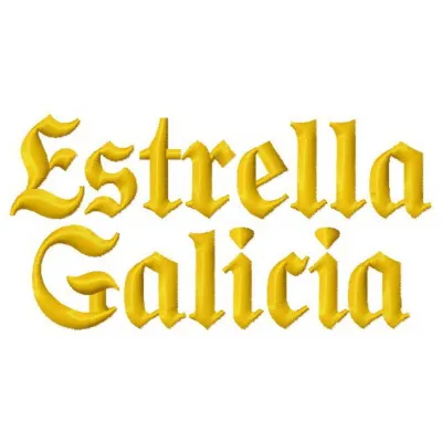 Preview of the Estrella Galicia 4 embroidery design featuring a vibrant drink logo, perfect for creative stitching projects.