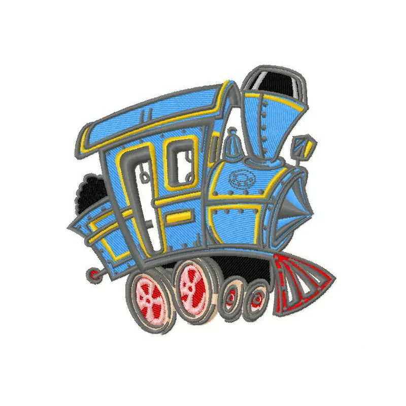 Steam locomotive 2 embroidery design showcasing intricate stitching patterns ideal for train enthusiasts.