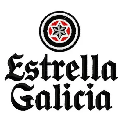 Estrella Galicia 3 embroidery design showcasing a vibrant beverage logo, perfect for custom apparel and accessories.