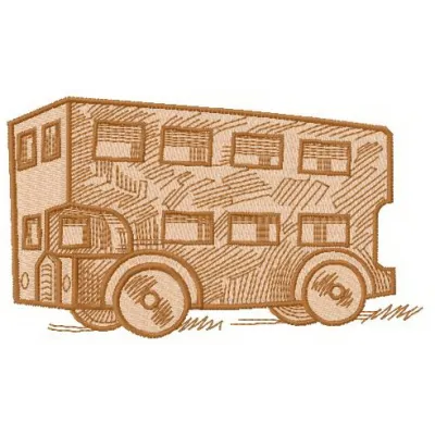 Wooden bus embroidery design showcasing a charming vintage toy motif perfect for stitching on playful projects.