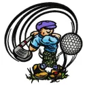Embroidery design featuring a golfer in action, perfect for stitching on caps and t-shirts.