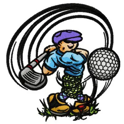 Embroidery design featuring a golfer in action, perfect for stitching on caps and t-shirts.