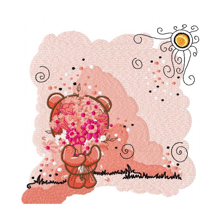 Shy teddy bear embroidery design - Embroidery Design