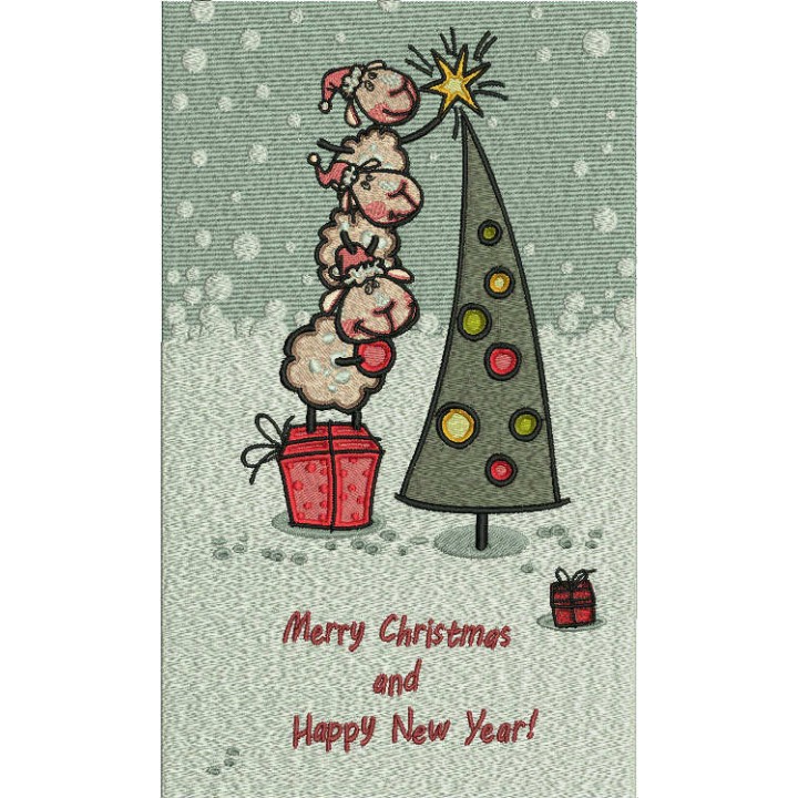 Sheep decorating New Year tree 2 embroidery design - Embroidery Design