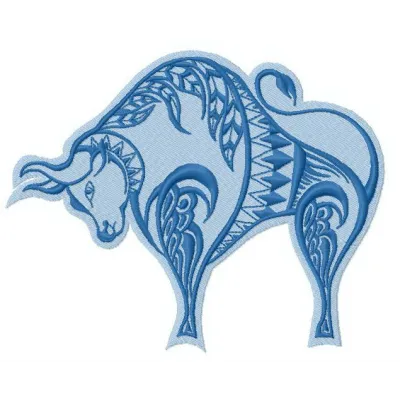 Bull embroidery design featuring a detailed stitched motif of a farm animal, ideal for various fabric projects.