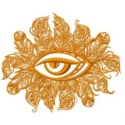 Tribal eye 2 embroidery design showcasing intricate feather and wing patterns for creative stitching projects.