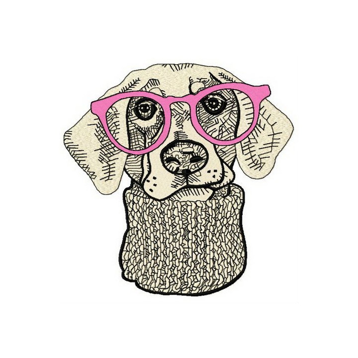 Hipster dog 3 embroidery design - Embroidery Design