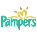 Pampers logo embroidery design preview, showcasing a creative stitching pattern for baby items.