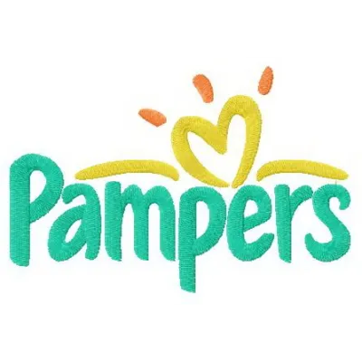 Pampers logo embroidery design preview, showcasing a creative stitching pattern for baby items.