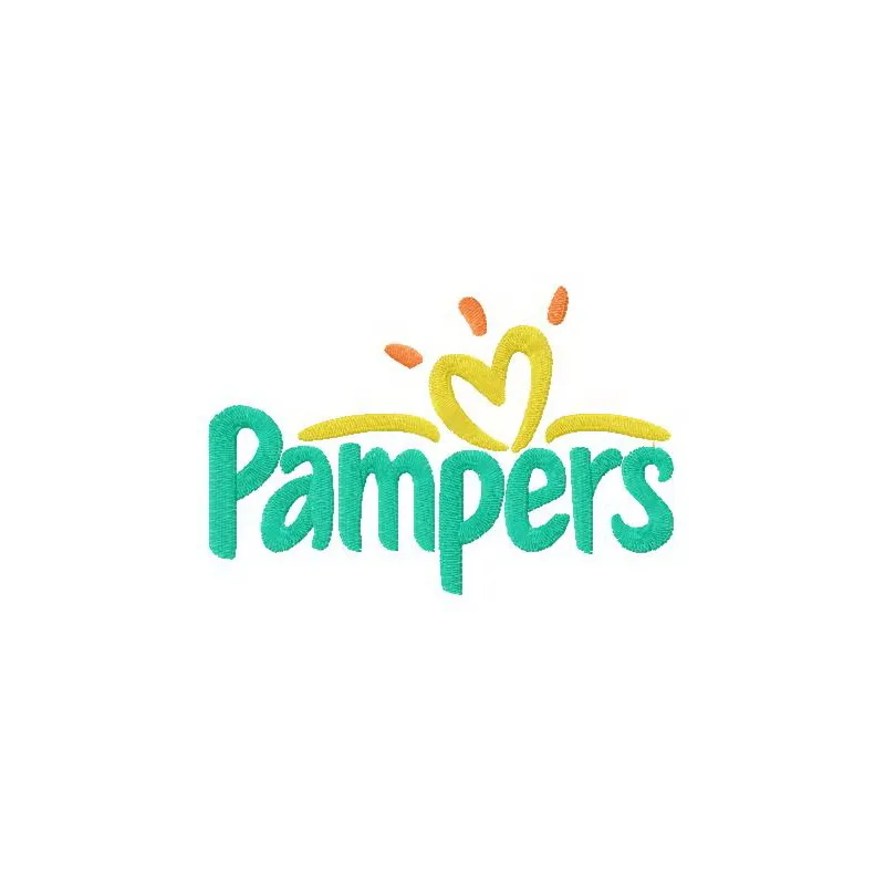 Pampers logo embroidery design preview, showcasing a creative stitching pattern for baby items.