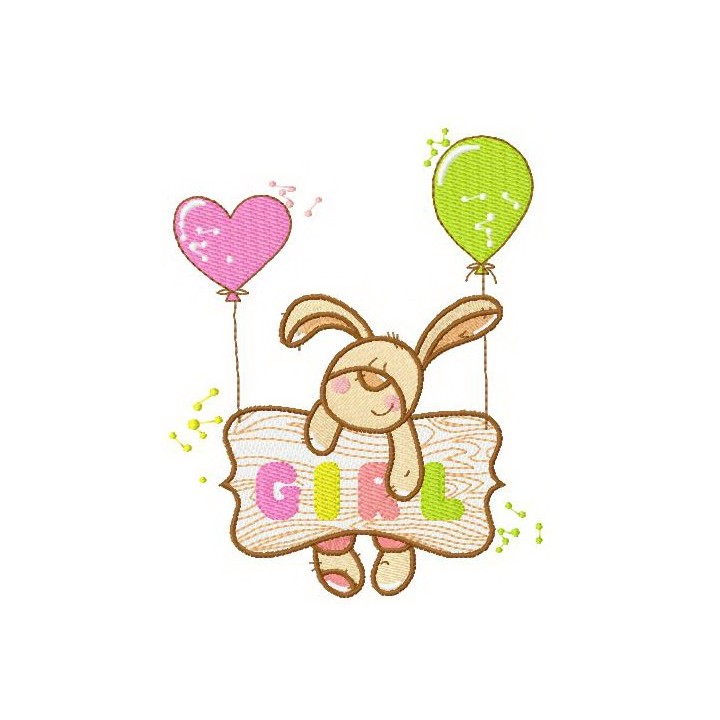 Bunny girl embroidery design - Embroidery Design