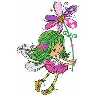 Little cute fairy with flower embroidery design - Embroidery Design
